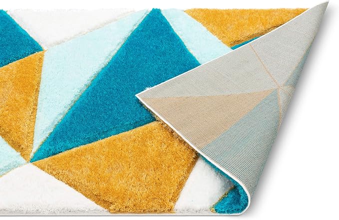 Well Woven Walker Blue Triangle Boxes Thick Soft Plush 3D Textured Shag (2'7" x 9'10") Runner