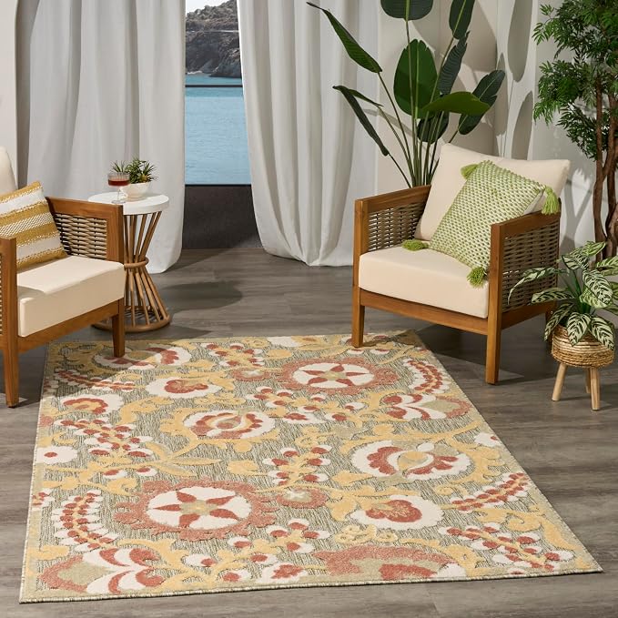 Nourison Home Aloha Sage Rose 3'6" x 5'6" Area Rug - Easy Clean, Non Shedding, Bed Room, Living Room, Dining Room, Kitchen (4' x 6')