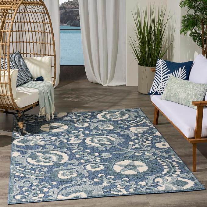 Nourison Home Aloha Blue 3'6" x 5'6" Area Rug - Easy Clean, Non Shedding, Bed Room, Living Room, Dining Room, Kitchen (4' x 6')