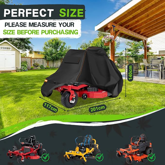 Garden Zero Turn Mower Cover Waterproof,Zero Turn Lawn Mower Covers Windproof,Mower Protector Fit with Air Vents and Elastic Straps(Zero Turn-79"L x 55"W x 46"H)