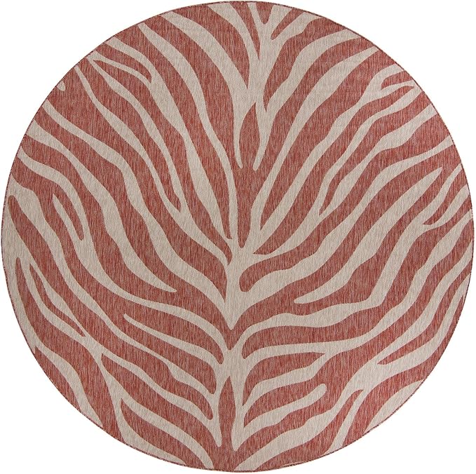 Unique Loom Outdoor Safari Collection Area Rug - Tsavo (10' Round, Rust Red/ Ivory)