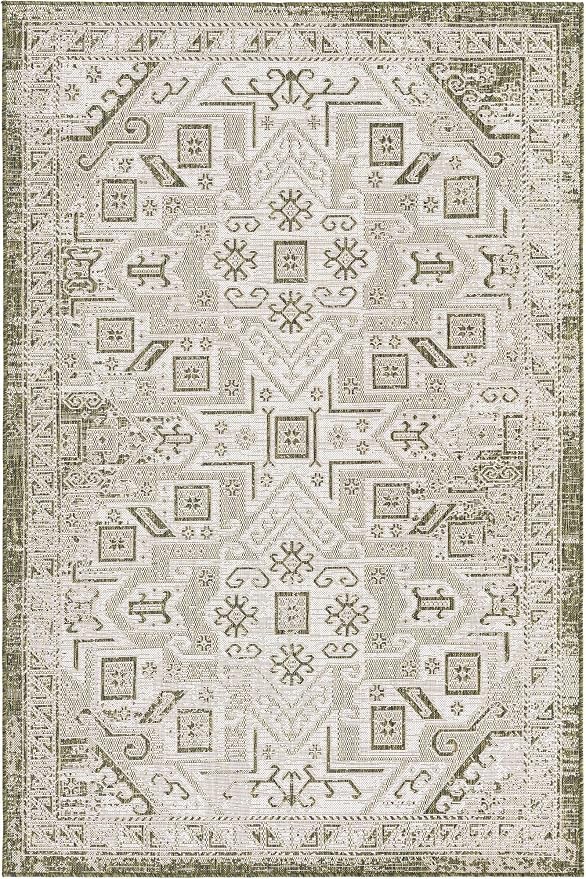 Unique Loom Outdoor Aztec Collection Area Rug - Coba (5' 3" x 7' 10" Rectangle, Green/ Ivory)