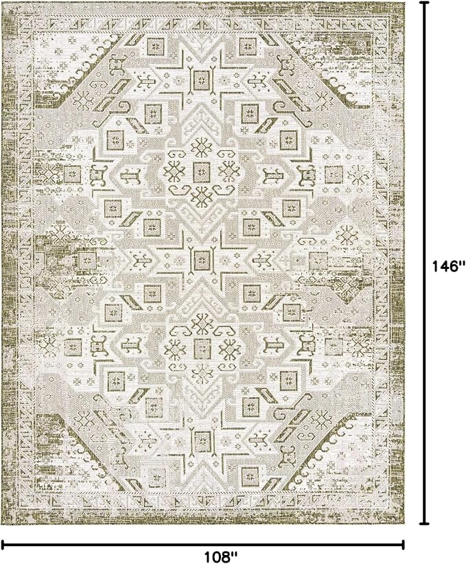 Unique Loom Outdoor Aztec Collection Area Rug - Coba (9' x 12' 2" Rectangle, Green/ Ivory)
