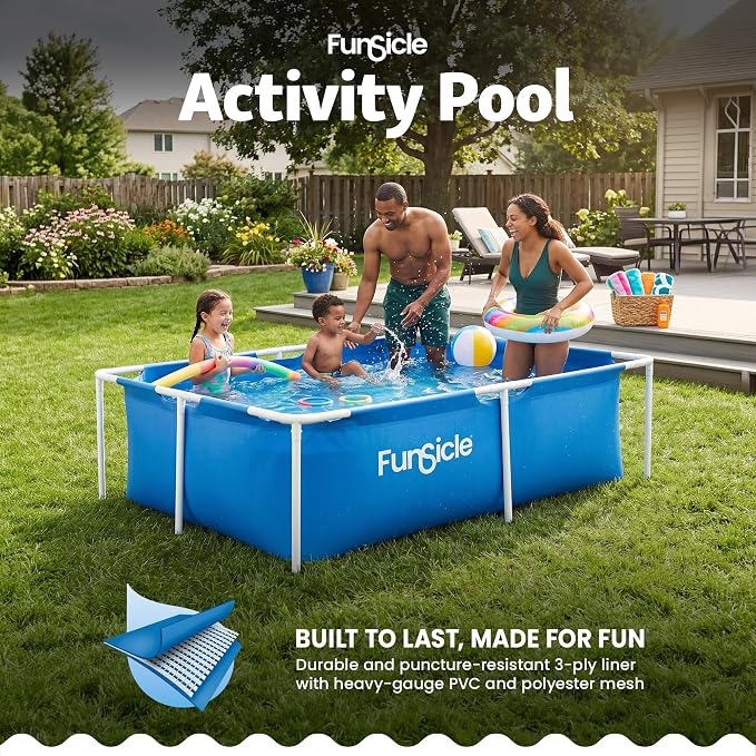 Funsicle 7' x 5' x 24" Durable Rectangular Above Ground Activity Lap Pool with SmartConnect Technology for Ages 6 and Up, Blue