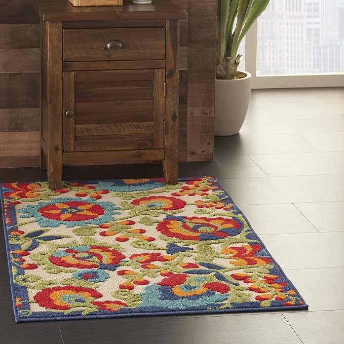 Nourison Home Aloha Multicolor 2'8" x 4' Area Rug - Easy Clean, Non Shedding, Bed Room, Living Room, Dining Room, Kitchen (3' x 4')