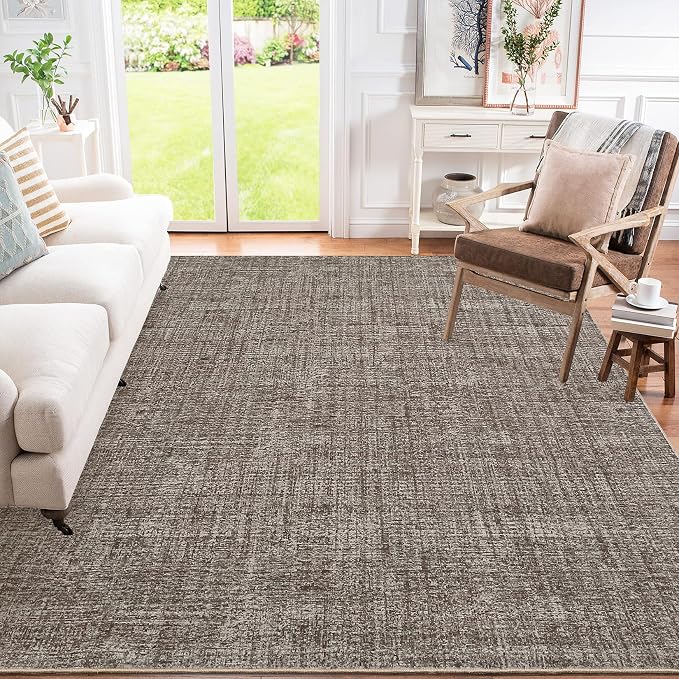 Garvee Solid Washable Rugs 5x7 Area Rugs for Living Room Bedroom Brown | Soft Non Slip Rugs for Bedroom, Low Pile Neutral Rug, Stain Resistant Foldable Carpet for Playroom Dorm, Farmhouse Rugs