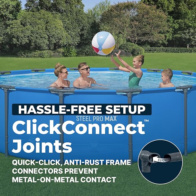 Bestway Steel Pro MAX 14’ x 42 Above Ground Swimming Pool, Pool Only, Blue | Round Durable Metal Frame Pool, Outdoor Backyard Water Activity - Includes Puncture-Resistant Liner, No-Tool Setup