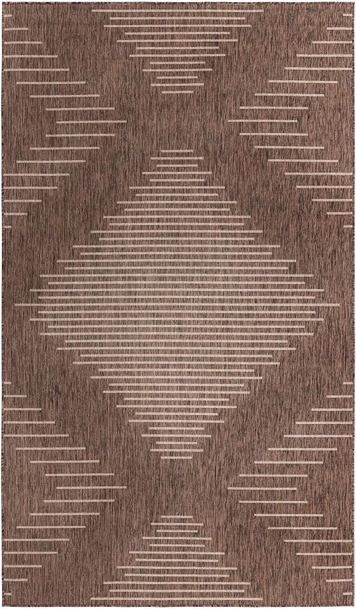 Unique Loom Outdoor Modern Collection Area Rug - Tambor (6' 1" x 9' Rectangle, Brown/ Ivory)
