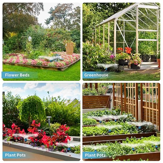 LP 240FT Drip Irrigation System Kit, Garden Watering Misting System - 40FT 1/2" Main Tube & 200FT 1/4" Distribution Tubing - Adjustable Nozzles & Sprinklers for Garden Greenhouse, Lawn, Potted Plants