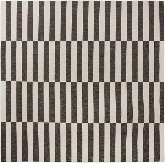 Unique Loom Outdoor Striped Collection Area Rug - Striped (13' Square, Charcoal/Ivory)