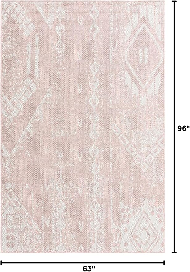 Unique Loom Outdoor Bohemian Collection Area Rug - Anthro (5' 3" x 8' Rectangle, Pink/ Ivory)