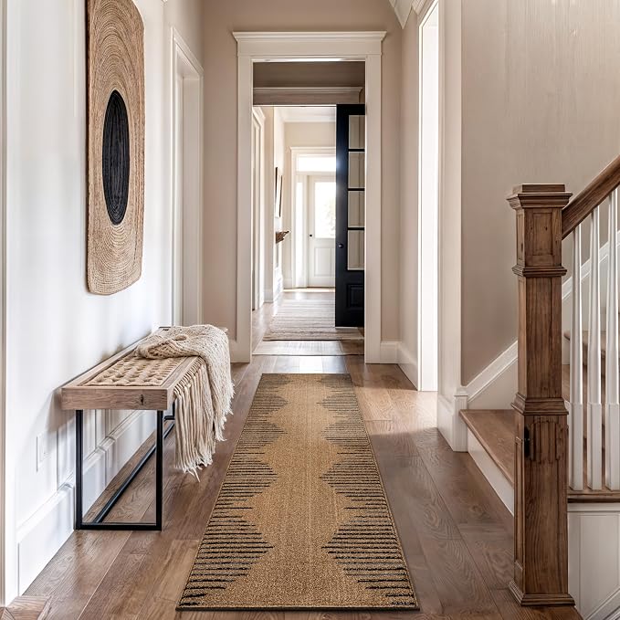 Rugshop Bohemian Stripe Stain Resistant Living Room Runner Rug Jute 2' x 7' | High Traffic, Rectangular, Size 2' x 7', Bedroom, Dining Room, Home Office, Kitchen, Entryway, Hallway, Nursery, Kids Room