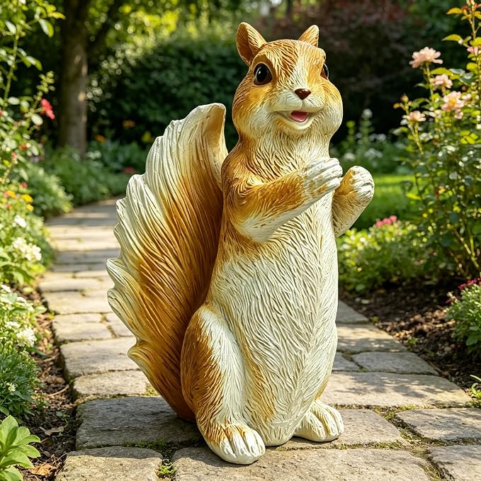 Cute Outdoor Resin Squirrel Statue Garden Decor - IP65 Waterproof Squirrel Sculpture, Unique Outdoor Decor, for Lawn and Garden Ornaments