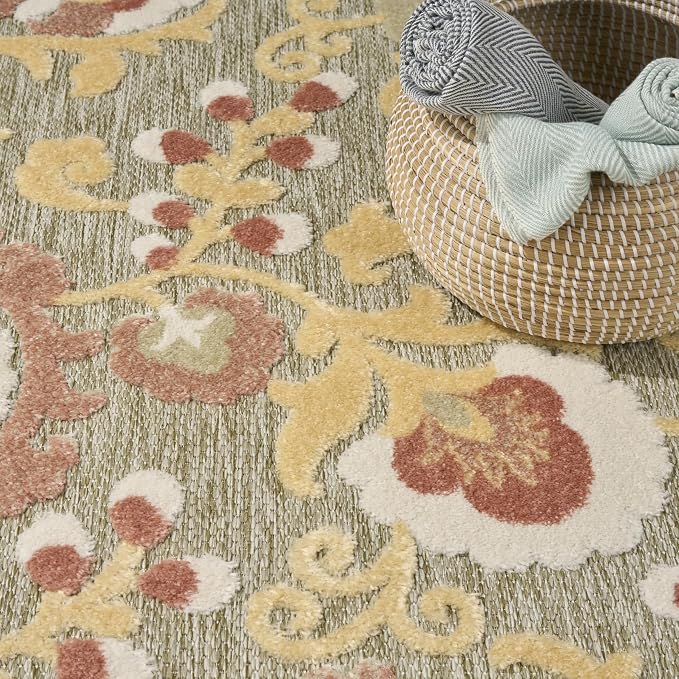Nourison Home Aloha Sage Rose 7'10" x 10'6" Area Rug - Easy Clean, Non Shedding, Bed Room, Living Room, Dining Room, Kitchen (8' x 11')
