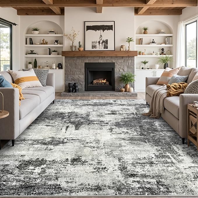 Tosuoka 8x10 Area Rugs for Living Room Abstract Washable Black Rug | With Anti-Slip Backing，Non-Shedding，Stain-Resistant，Soft Modern Large Carpet for Bedroom Dining Room Farmhouse Nursery