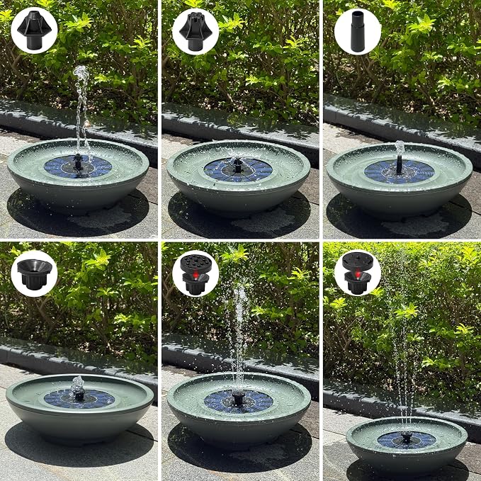 Solar Fountain Bird Bath for Outside, 12.5" Outdoor Green Birdbath Bowl Fountain with 6 Nozzles Freestanding Ground Bird Playing Bowl for Garden/Patio/Yard/Balconies and Lawns Decor