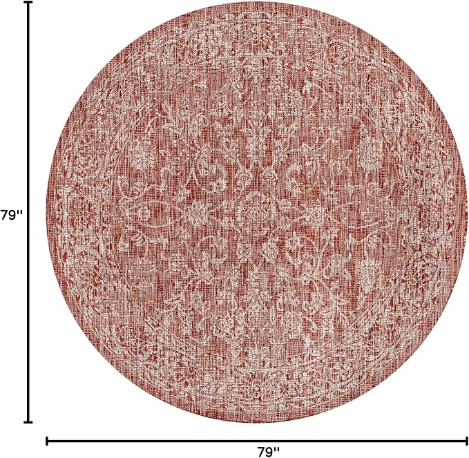 JONATHAN Y Weave Floral Indoor Outdoor Round Area Rug 6 Ft Red/Taupe, Tela Bohemian Textured for Backyard, Patio, Porch, Easy-Cleaning, High Traffic, Pet-Friendly, Non-Shedding (SMB100A-6R)