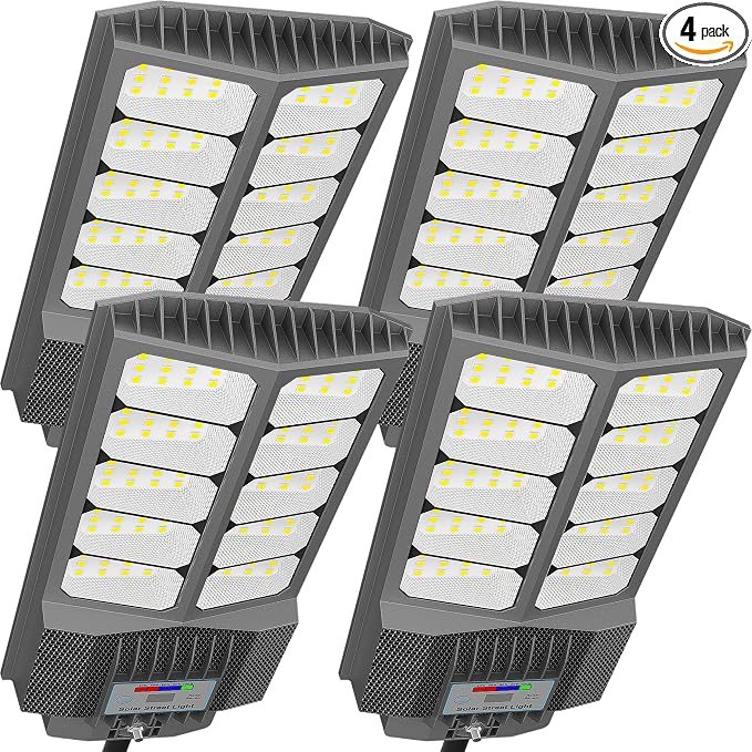 loyoele Solar Street Light with Pole Mount, Dusk-to-Dawn Outdoor LED, 300000 LM, 7000K IP67 Weatherproof, Adjustable Modes, for Yard, Parking Lot, Street, Pathway