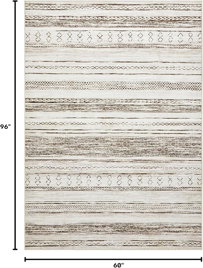 Tortania Area Rug Living Room Rugs - 5x8 Washable Large Soft Neutral Boho Moroccan Bohemian Farmhouse Rug Indoor Floor Carpet for Bedroom Under Dining Table Home Office Decor - Cream Brown