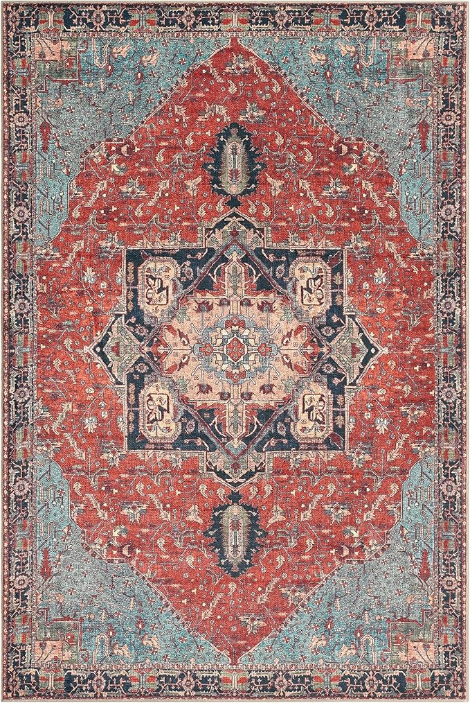 Keen Home Design Vintage Washable Area Rug, Non-Slip Low Pile, 9x12 | Machine Washable Cotton Chenille, 0.25In Low Pile, Rubber Non-Slip Back; Living Room, Bedroom, Dining Room