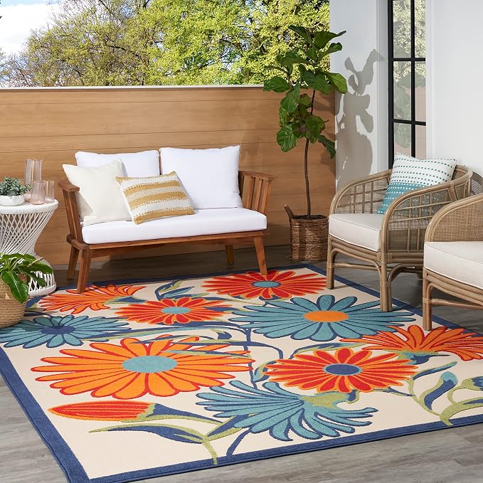 Nourison Home Aloha Multicolor 3'6" x 5'6" Area Rug - Easy Clean, Non Shedding, Bed Room, Living Room, Dining Room, Kitchen (4' x 6')