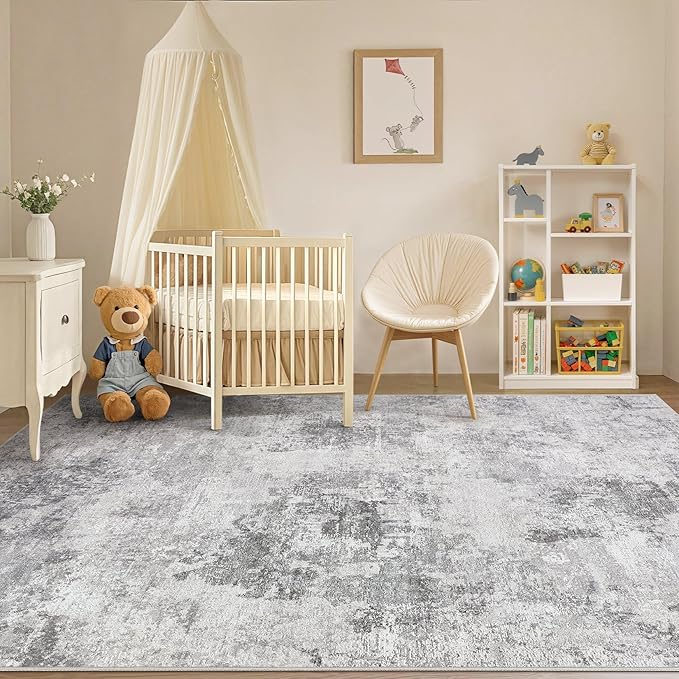 Tortania Washable 5x7 Area Rug for Living Room: Modern Abstract Neutral Large Soft Thin Rugs - Non Slip Indoor Carpet for Bedroom Dining Room Office Nursery Home Floor Decoration - Smoky Gray