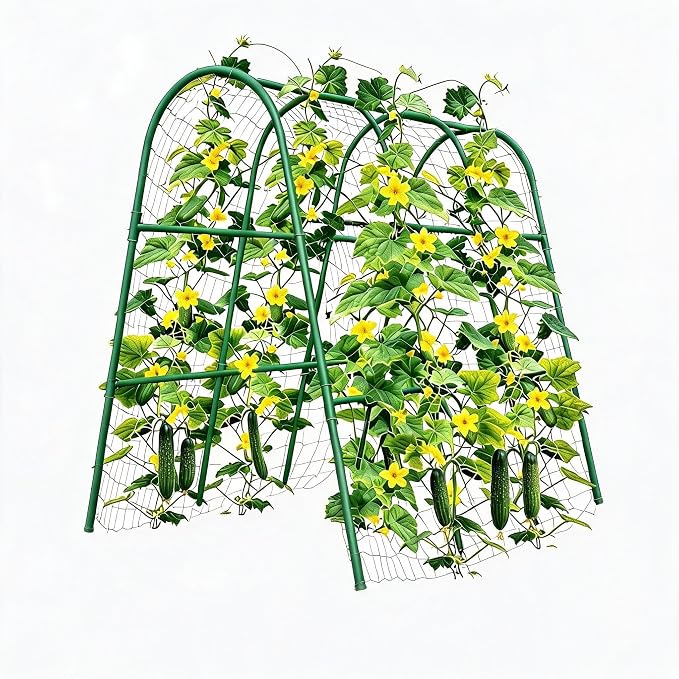Garden Arch Trellis for Raised Beds, 4x5.3FT Plant Support for Cucumbers, Melons, Grapes, Roses & Climbing Vegetables, Outdoor Rust-Resistant Trellis for Vertical Growing, Green
