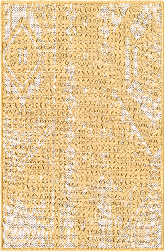 Unique Loom Outdoor Bohemian Collection Area Rug - Anthro (2' x 3' 1" Rectangle, Yellow/ Ivory)