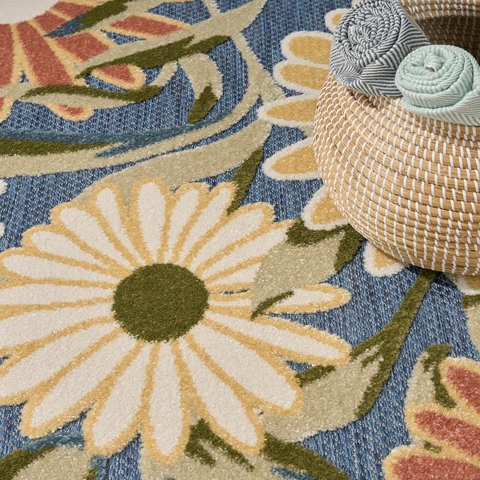 Nourison Home Aloha Blue Sage 5'3" x 7'5" Area Rug - Easy Clean, Non Shedding, Bed Room, Living Room, Dining Room, Kitchen (5' x 8')