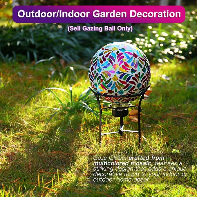 SAVENNA Mosaic Garden Gazing Ball, 8 Inch Fade-Resistant Glass Decorative Sphere for Garden, Yard & Patio, All-Season Outdoor Garden Decor Accent, Multicolor Petal Pattern