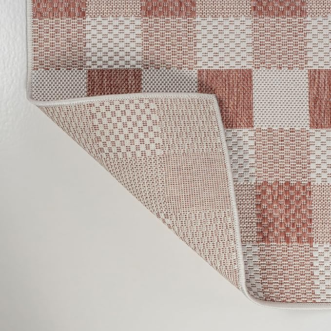 JONATHAN Y Geometric Bold Gingham Indoor Outdoor Area Rug 8X10 Salmon/Cream, Darcy Traditional for Backyard, Patio, Porch, Easy-Cleaning, High Traffic, Pet-Friendly, Non-Shedding (TSN201B-8)