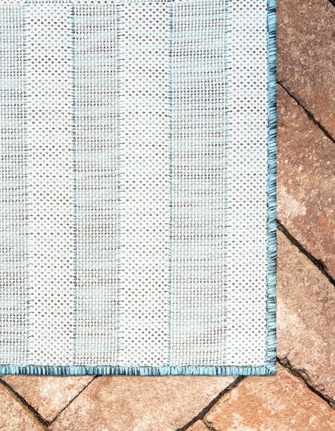 Unique Loom Outdoor Striped Collection Area Rug - Striped (5' 1" x 8' Rectangle, Teal/Ivory)