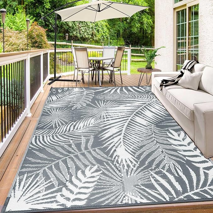 Outdoor Plastic Straw Rug - 6x9Ft Waterproof Reversible Patio Mat for Deck, Beach, RV, Camper, Backyard