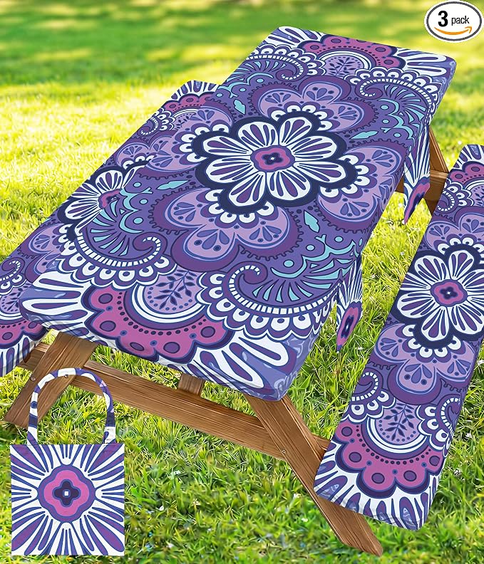 Picnic Table Cover with Bench Covers Elastic Table Cloth Cool Fun Unique Ideas Christmas Xmas Mother Valentine's Day Birthday Party Camping Gifts for Camper RV Owner Camping Lovers Women Mom Adult