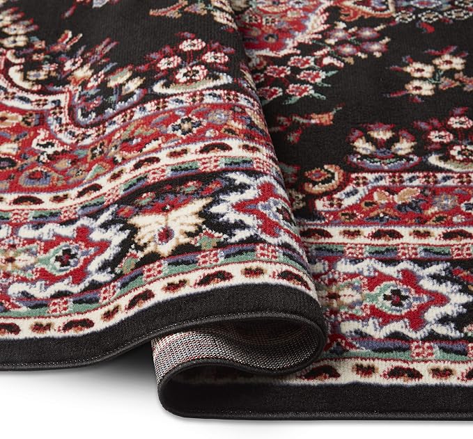 Home Dynamix Premium Sakarya Traditional Medallion Border Area Rug, Black, 21"x35" Rectangle