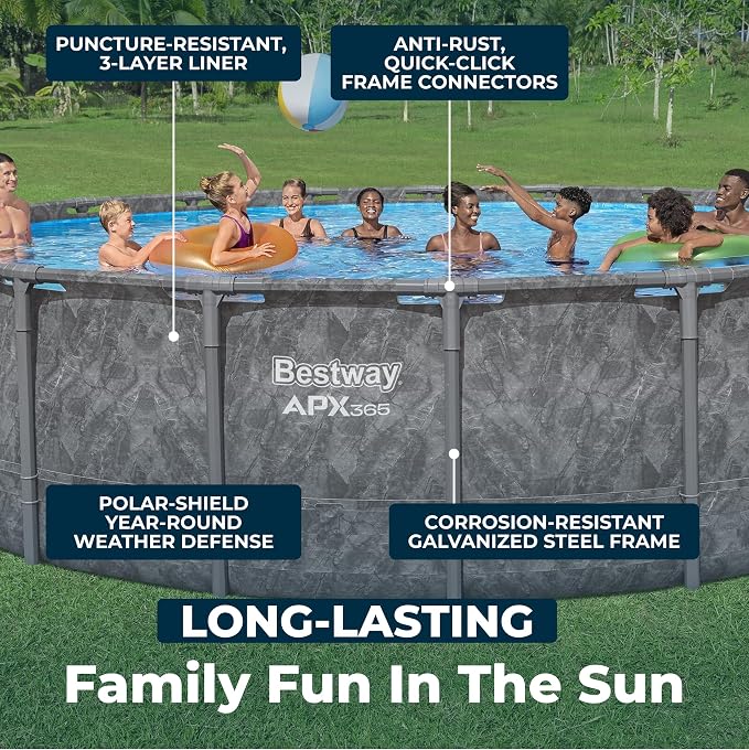 Bestway APX 365 20' x 52" Above Ground Pool Set with Sand Filter Pump | Long-Lasting All-Season Swimming Pool with Galvanized Steel Frame - Ladder, Cover, and Polysphere Filtration Balls Included