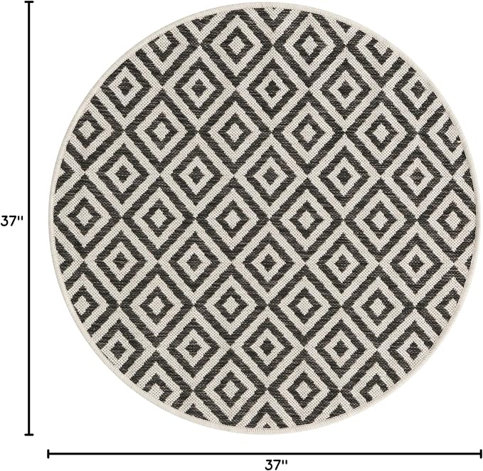 Unique Loom Outdoor Collection Area Rug - Costa Rica (3' 1" Round, Charcoal Gray/ Ivory)