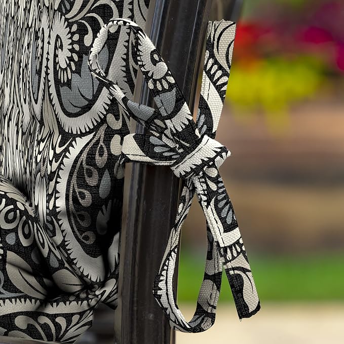 Arden Patio Dining Outdoor Chair Cushions, 20x44, Rain-Proof Seat Pad, Fade-Resistant Outdoor Cushion Black Aurora Damask