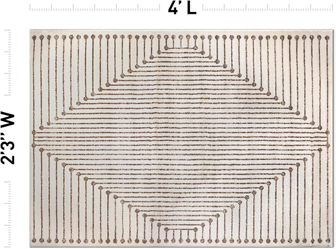 Rugshop Abstract Line Pattern Neutral Decor Area Rug Beige 2' 3" x 4' | Rectangular, Size 2' 3" x 4', Living Room, Bedroom, Dining Room, Home Office, Kitchen, Entryway, Hallway, Nursery, Kids Room
