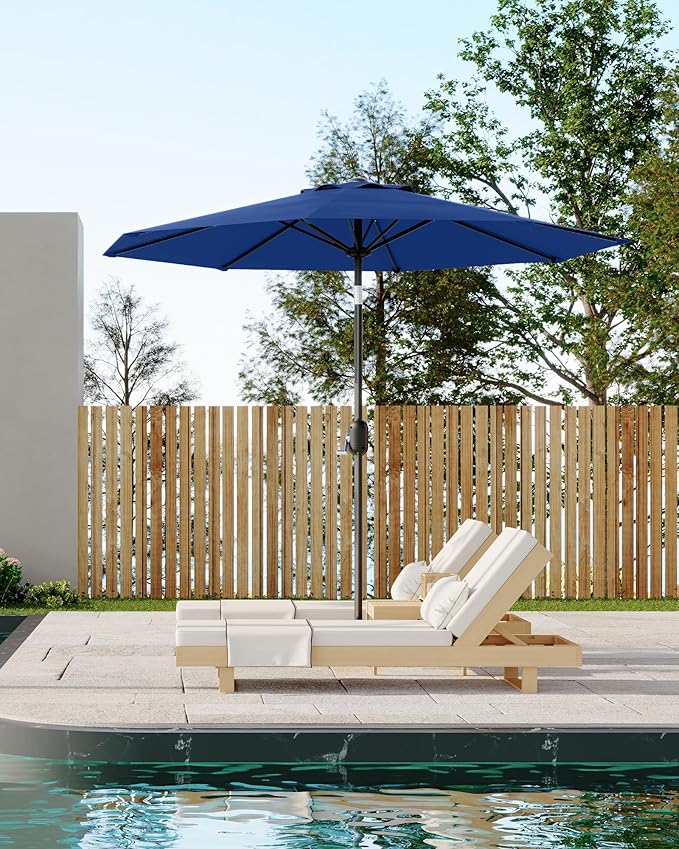 10FT Patio Umbrella Outdoor, Market Umbrella, Table Umbrella with Push Button Tilt and Crank, 8 Sturdy Ribs UV Protection Waterproof for Garden, Pool, Deck, Backyard (Navy Blue)