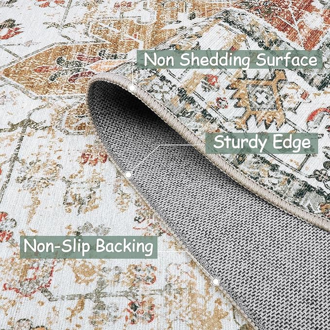 Moynesa Ultra-Thin Washable Round Rug - 6ft Large Living Room Circle Area Rugs, Vintage Dining Room Mat Stain Resistant Nursery Carpet for Bedroom Mudroom Kitchen Apartment Home Office