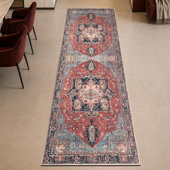 Keen Home Design Vintage Washable Runner Rug, Non-Slip Low Pile, 2x10 | Machine Washable Cotton Chenille, 0.25In Low Pile, Rubber Non-Slip Back; Hallway, Kitchen, Entryway, Laundry Room