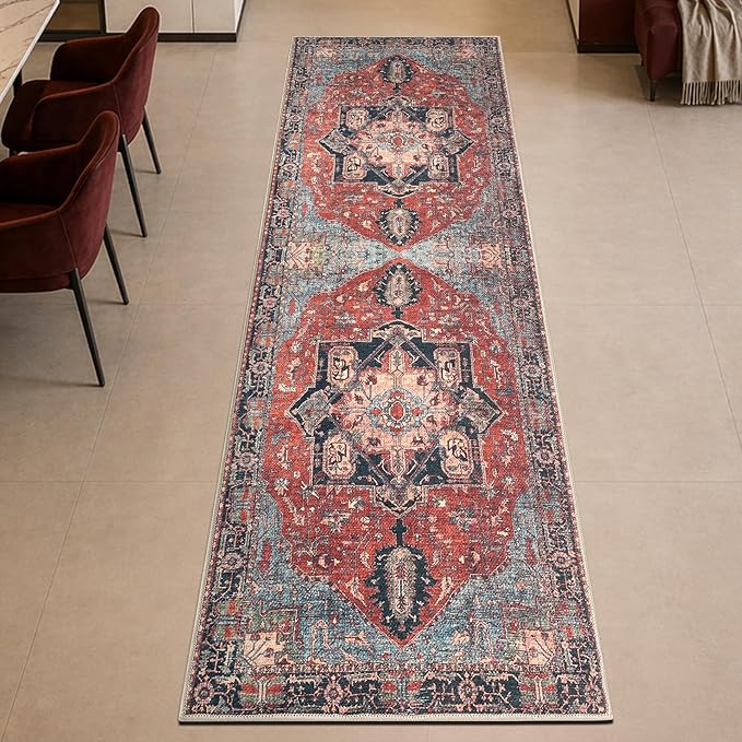 Keen Home Design Vintage Washable Runner Rug, Non-Slip Low Pile, 2x12 | Machine Washable Cotton Chenille, 0.25In Low Pile, Rubber Non-Slip Back; Hallway, Kitchen, Dining Room, Entryway