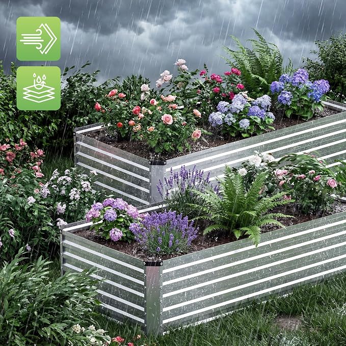 DUMOS Galvanized Raised Garden Bed Outdoor, 8x4x2ft 2 Pack Raised Metal Planter Box, Rust-Resistant Steel Garden Planter, Rectangular Gardening Flower Bed for Vegetables Flowers Herbs, Open Bottom