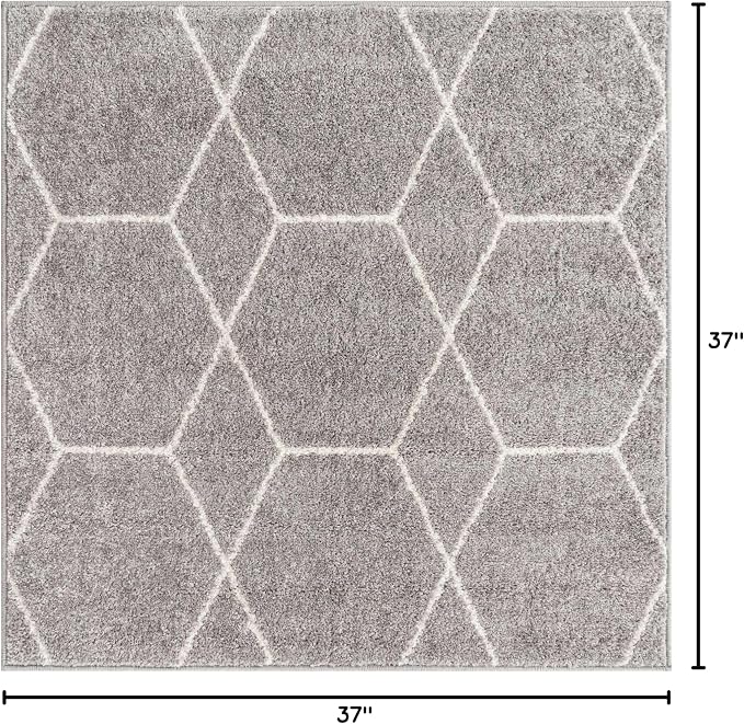 Unique Loom Trellis Frieze Collection Area Rug - Geometric (3' Square, Light Gray/ Ivory)