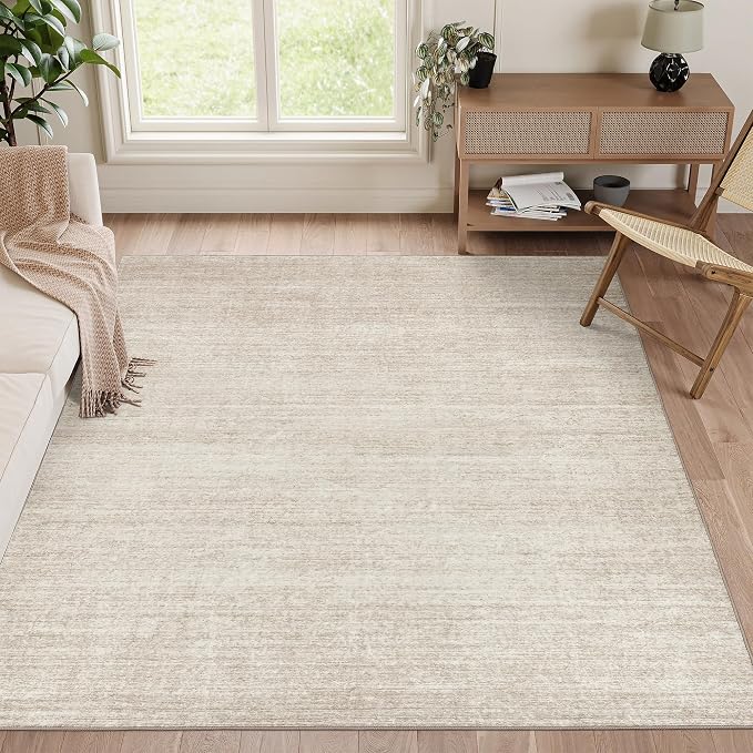 Valenrug Washable Rugs 5x7, Non Slip Large Area Rugs for Living Room, Beige | Soft Low Pile, Thin & Lighweight Carpet, Folable Stain Resistant Modern Indoor Floor Mat for Bedroom, Dining Room, Home Decor