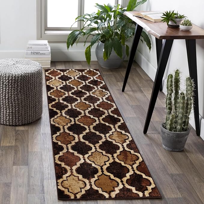 SUPERIOR Indoor Runner Rugs, Modern Area Rug, 2'7"x8', Coffee | Geometric Design Floor Décor, Easy Care High Traffic Areas Living Dining Room, Bedroom, Office, Entryway, Viking Collection
