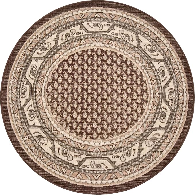 Unique Loom Williamsburg Collection Traditional Border with Dotted Center Area Rug, Round 3' 7" x 3' 7", Brown/Beige