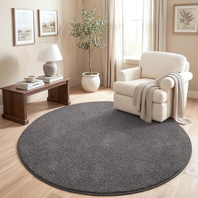 Keeko Round Area Rug 7ft for Living Room Bedroom,Soft Washable Circle Rug | Modern Indoor Memory Foam Entryway Rug Low Pile Minimalist Non Slip Rug for Kids Nursery Dorm Room Home Decor