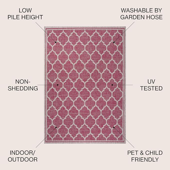 JONATHAN Y Moroccan Trellis Indoor Outdoor Area Rug 4X6 Fuchsia/Light Gray, Trebol Textured Weave for Backyard, Patio, Porch, Easy-Cleaning, High Traffic, Pet-Friendly, Non-Shedding (SMB109H-4)